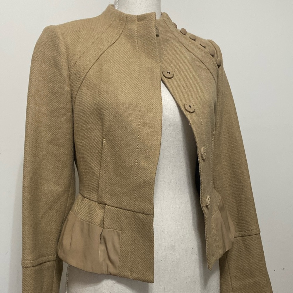 BCBGMaxAzria Tan Tailored Peplum Blazer